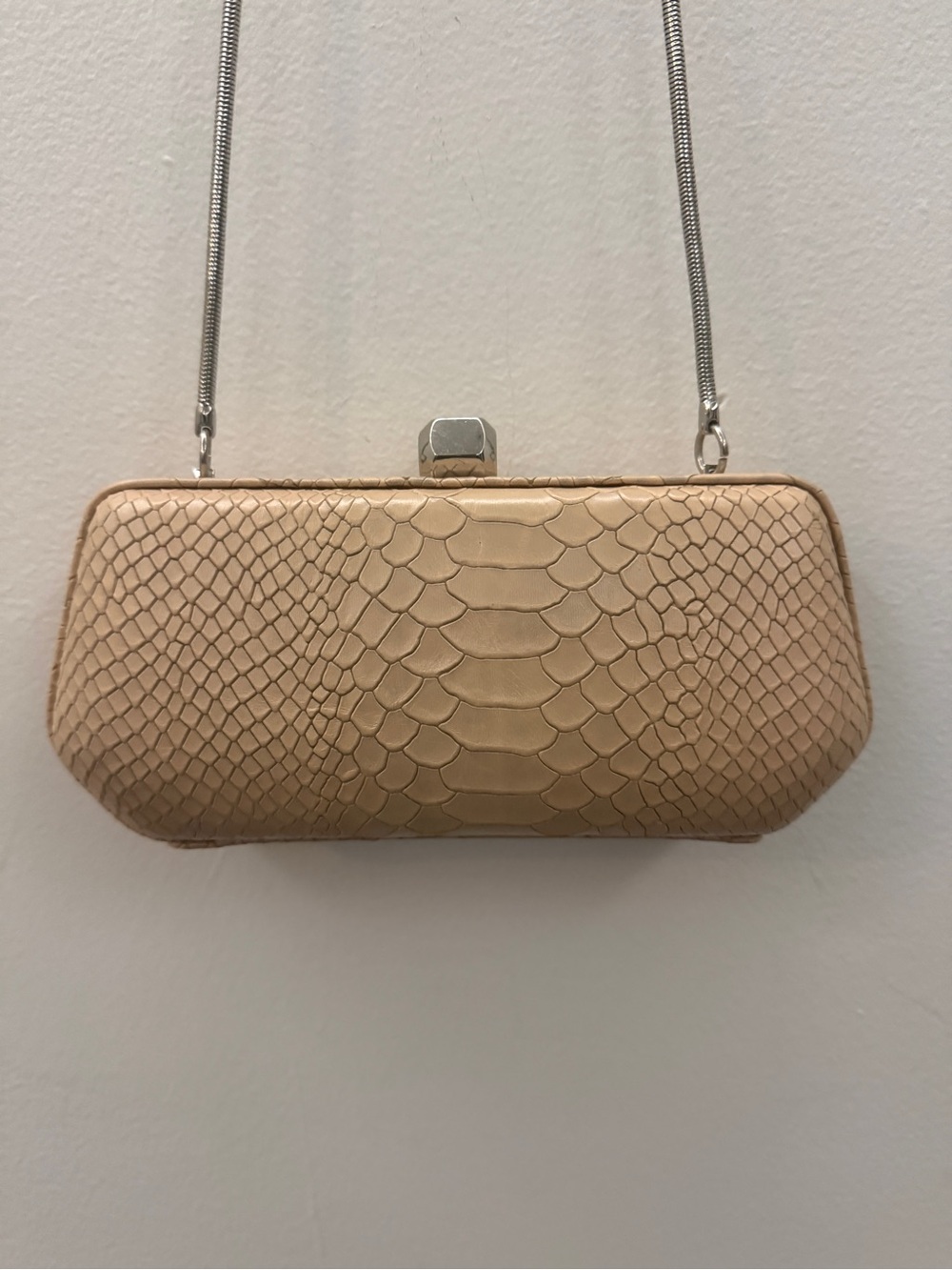 Rebecca Minkoff Neutral Python-Embossed Clutch Handbag